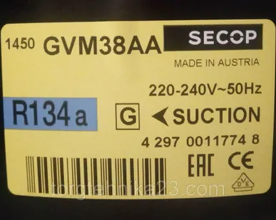 фото КОМПРЕССОР GVM 38 AT R134, 107 ВТ SECOP (СЛОВАКИЯ)