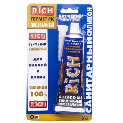 Фото №0 Герметик RICH силиконовый санитарный прозрачный 85мл