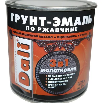 Фото №0 Грунт-эмаль "Дали" по ржавчине 3 в1 молотковая (0,75л)  4 Серый