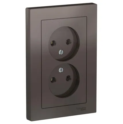 Фото №0 Розетка 2-м СП AtlasDesign 16А IP20 без заземл. в сборе мокко SE ATN000620