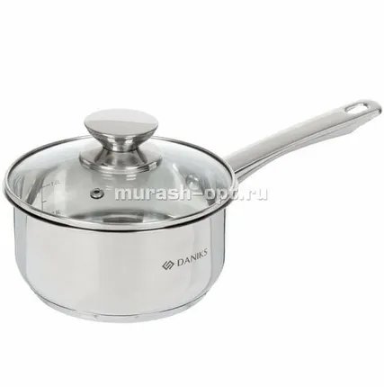 Фото №0 Ковш "DANIKS" Оптима 1,6л D14см H8см с металлической ручкой (6) /нержавеющая сталь/
