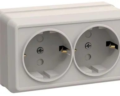 фото Розетка 2-м ОП Октава 16А РСш22-3-ОКм защ. шторки с заземл. IP20 крем. ИЭК ERO24-K33-16-DC