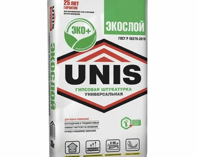 фото Штукатурка гипсовая ЭКОСЛОЙ серая Юнис (30 кг) /42/