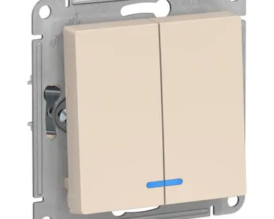 фото Механизм выключателя 2-кл. СП AtlasDesign 10А IP20 (сх. 5а) 10AX с подсветкой беж. SchE ATN000253