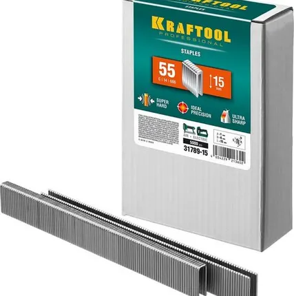 Фото №0 KRAFTOOL тип 18GA (55/90/C) 15 мм, 5000 шт, скобы для степлера (31789-15)