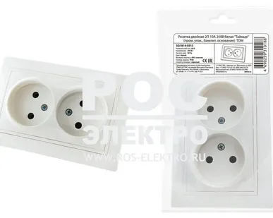 фото Розетка двойная 2П 10А 250В белая "Таймыр" (пром. упак., бакелит. основание) TDM