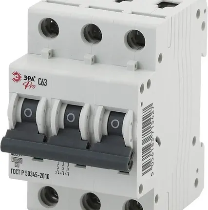 Фото №0 Выключатель автоматический модульный 3п C 63А ВА47-100 Pro NO-901-36 ЭРА Б0031797