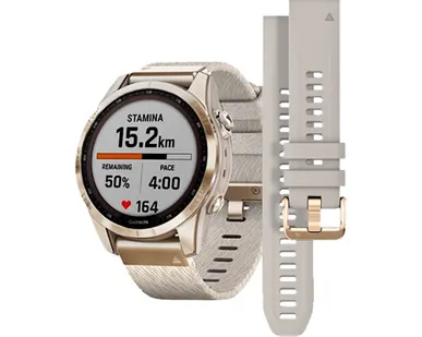 фото Часы Garmin Fenix 7S Sapphire Solar титановый кремовый с нейлоновым ремешком