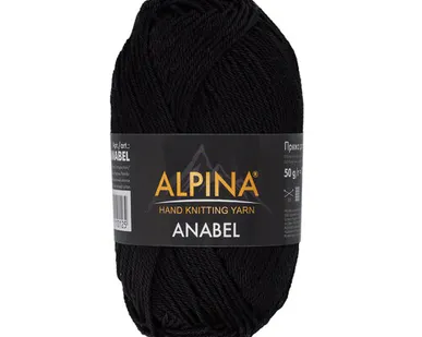 фото Пряжа ALPINA "ANABEL" 100% мерсеризованный хлопок 50 г 120 м №001 ЧЕРНЫЙ