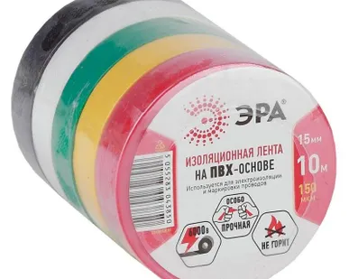 фото Изолента ПВХ 15ммх10м 5цветов (уп.5шт) ЭРА C0038781