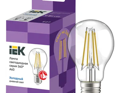 фото IEK Лампа светодиод. 9/6500/Е27/A60 прозрачный шар филаментIEK