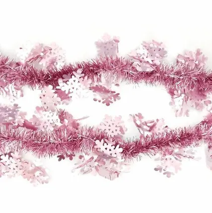 Фото №0 Мишура Снежинки розовая 11 см х 2 м