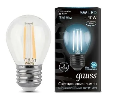 фото Светодиодная филаментная лампа Gauss Шар 5W 450Lm 4100K E27 105802205