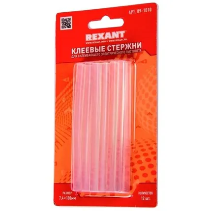 Фото №0 Стержень клеевой REXANT d7.4х100мм прозрачные, 12шт. (09-1010)