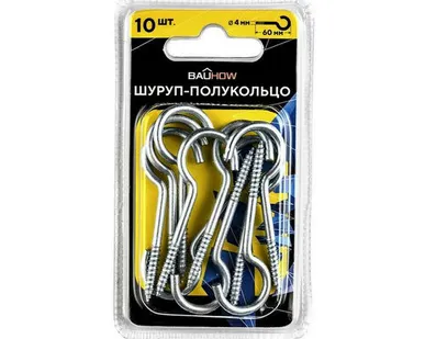 фото Шуруп-полукольцо 4х40/60 оцинкованный 10шт в блистере Bauhow