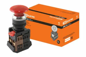 Фото №0 Кнопка ANE-22 "Грибок"с фиксацией красный d22мм неон/230В 1з+1р TDM