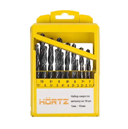 Фото №0 Набор сверл по металлу из 19 шт. 1-10мм Р6М5 металлический кейс HOR