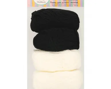 фото Пряжа "Hobbius" Simple 100% акрил 4 х 25 г 66 м №01 черный-белый