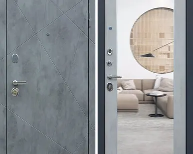 фото Входная дверь Дуэт Б Бетон темный-зеркало бетон светлый АСД