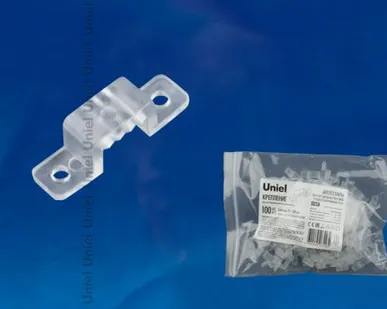 фото Крепление для ленты 220В UCC-K10 CLEAR 100 POLYBAG Крепление для светодиодной ленты 220В 10x7мм. Цвет прозрачный, 100 штук в пакете. TM Uniel.