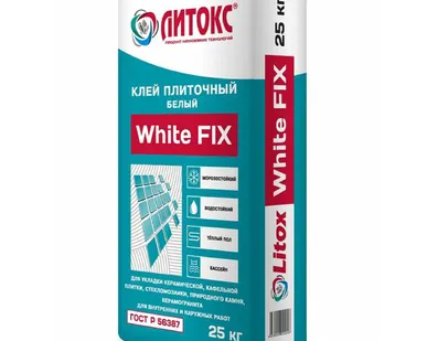 фото Клей для плитки Литокс белый цементный White FIX C1 25 кг 56 шт/пал