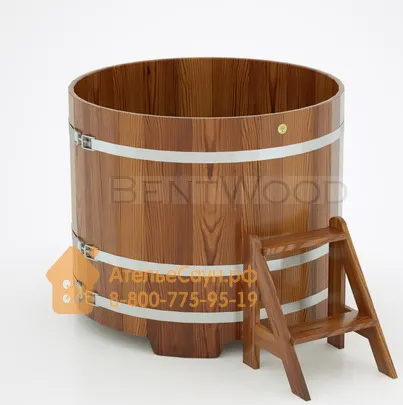 Фото №1 Купель для бани из лиственницы круглая  D = 1,17 м (мореная, полимерное покрытие, H = 1,0 м)