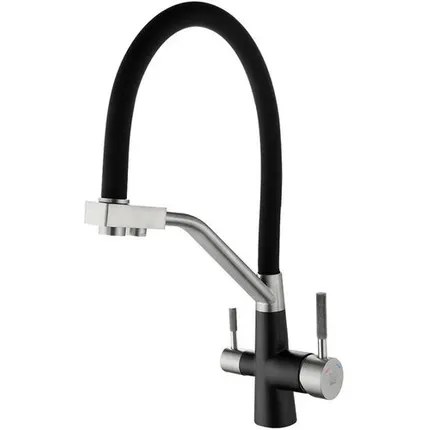 Фото №0 смеситель для кухни ARGOtech SOLID с каналом для фильтра гибкий излив нерж.сталь черный