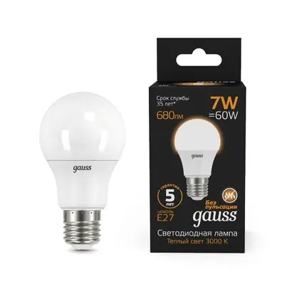 Фото №0 Светодиодная лампа Gauss A60 7W 680Lm 3000K E27 102502107