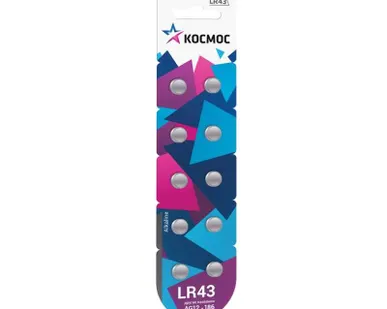 фото Элемент питания алкалиновый "таблетка" AG12 LR43 (блист.10шт) Космос KOCG12(LR43)10BL