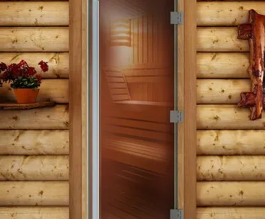 фото Дверь Престиж (бронза), 190х70, 8 мм, 3 петли, коробка ольха. Банный Эксперт