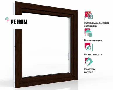 фото REHAU Пластиковое окно ПВХ REHAU BLITZ 600х600 мм (ВхШ) с учетом подставочного профиля одностворчатое, поворотно-откидное правое, двухкамерный стеклопакет, темный дуб снаружи