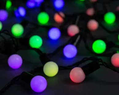 фото Гирлянда LED-200 ШАРИКИ (1,5см, цветные, 20м, тёмный провод, мигание, 220В)