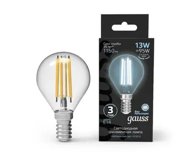 фото Светодиодная филаментная лампа Gauss Шар 13W 1150Lm 4100K E14 105801213