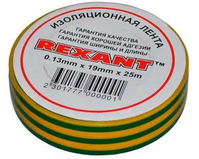 фото Изолента 19мм (рул.25м) желт./зел. REXANT 09-2207