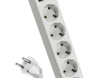 фото Удлинитель с сетевым фильтром 5х5м с заземл. 10А IP20 2.2кВт 3х0.75 индикатор сети бел. Космос FKsm5m-5g(W)