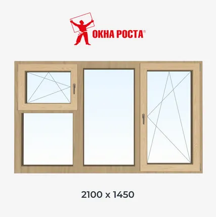 Фото №0 Трехстворчатое деревянное окно из сосны, 1450х2100 мм, поворотное/глухое/поворотно откидное с форточкой