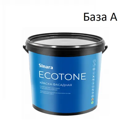 Фото №0 Sinara Краска в/д ECOTONE Фасадная акрил.супер белая мат.базаА 1,8л