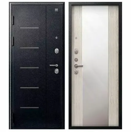 Фото №0 Дверь входная V-04 (Центурион) металл/МДФ с зеркалом, Черный муар/Полярный дуб 2050х960мм, ЛЕВАЯ (2025)