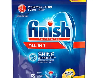 фото Finish All in1 средство для мытья посуды в посуд. машинах Лимон таб. 65шт