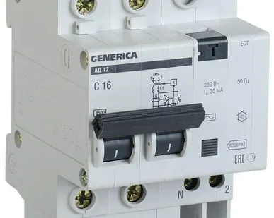 фото Выключатель автоматический дифференциального тока 2п 50А 30мА АД12 GENERICA IEK MAD15-2-050-C-030