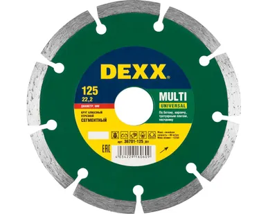 фото Круг алмазный сегментный отрезной Dexx Multi Universal 36701-125, 125х22.2 мм