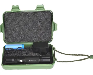 фото Фонарь ручной, 3 режима, 1 светодиод, 1Вт (80lm), E145 (1x18650), з/у 220В, бокс Ultraflash