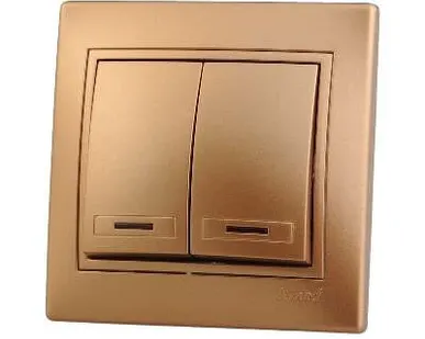 фото Выключатель 2-кл. СП Мира 10А IP20 с подсветкой со вставкой зол. метал. LEZARD 701-1313-112