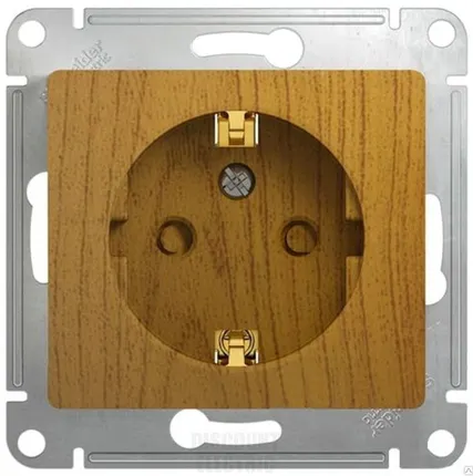 Фото №0 Розетка с заземлением, 16а, механизм, дерево дуб glossa
