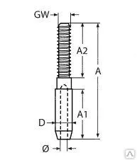 фото Наконечник для троса 4мм с наружной резьбой М6х30, нерж. сталь А4
