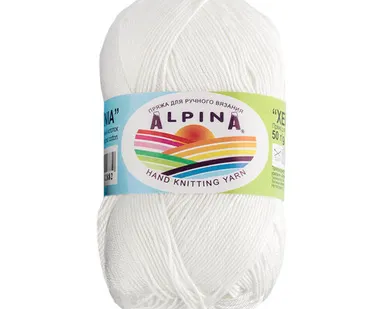 фото Пряжа ALPINA "XENIA" 100% мерсеризованный хлопок 50 г 240 м №001 БЕЛЫЙ
