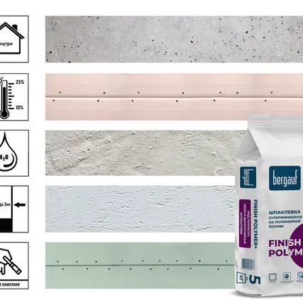 Фото №0 Шпаклевка финишная Bergauf Finish Polymer плюс, полимерная, для внутренних работ, 5 кг