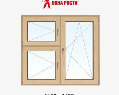 фото Двухстворчатое деревянное окно из сосны, 1450х1450 мм, поворотное/поворотно откидное с форточкой