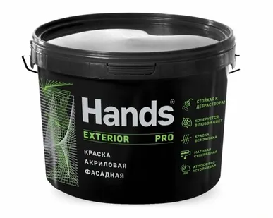 фото Краска ВД фасадная супербелая Hands Exterior PRO 6кг