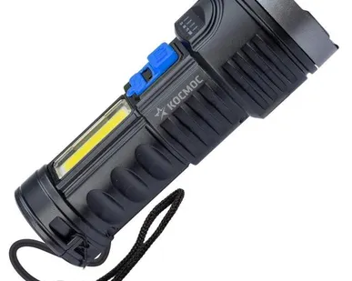 фото Фонарь аккумуляторный ручной LED 3Вт + COB 3Вт аккум. Li-ion 18650 1.2А.ч индикатор USB-шнур ABS-пластик КОСМОС KOS115Lit